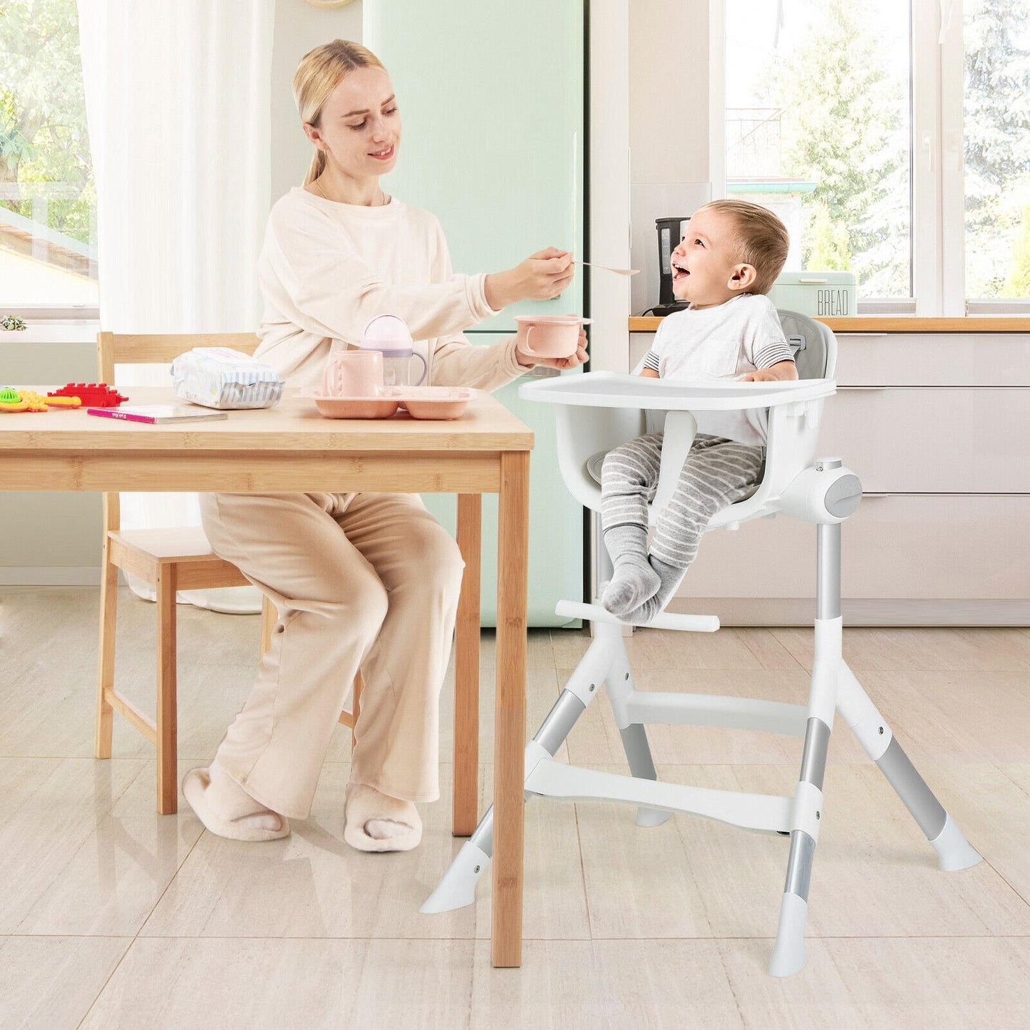 4-in-1 Convertible Baby High Chair with Aluminum Frame, Gray