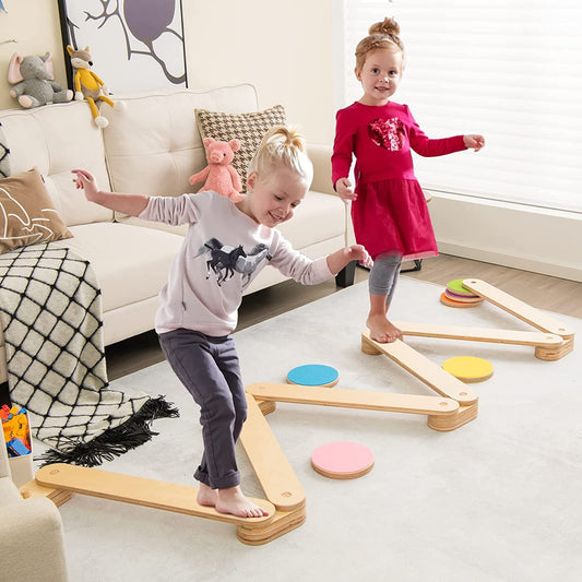 Kids Wooden Balance Beam, 12-Piece, Natural