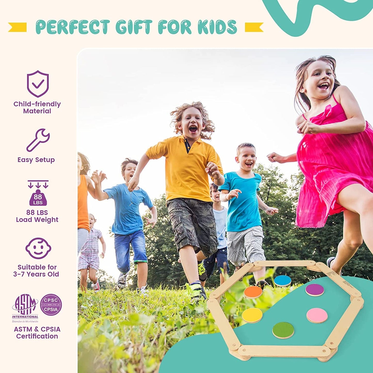 12-Piece Kids Wooden Balance Beam with Colorful Steeping Stones, Natural Toy Sports at Gallery Canada