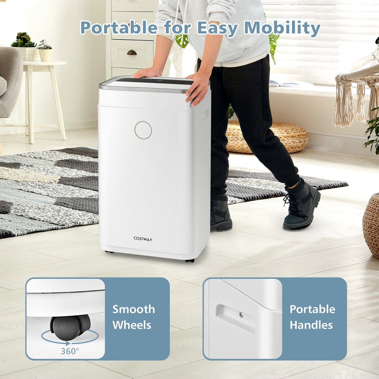 60-Pint Dehumidifier for Home and Basements 4000 Sq. Ft with 3-Color Digital Display, White