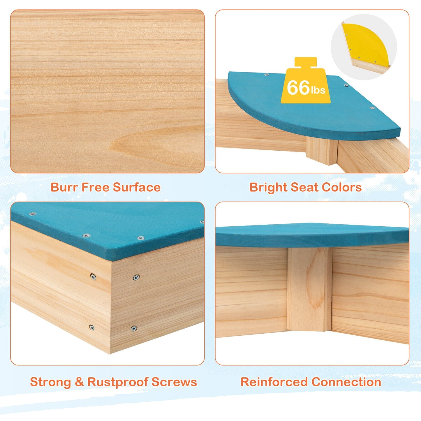 Outdoor Solid Wood Sandbox, 6 Fan-Shaped Seats, Multicolor Sandboxes at Gallery Canada