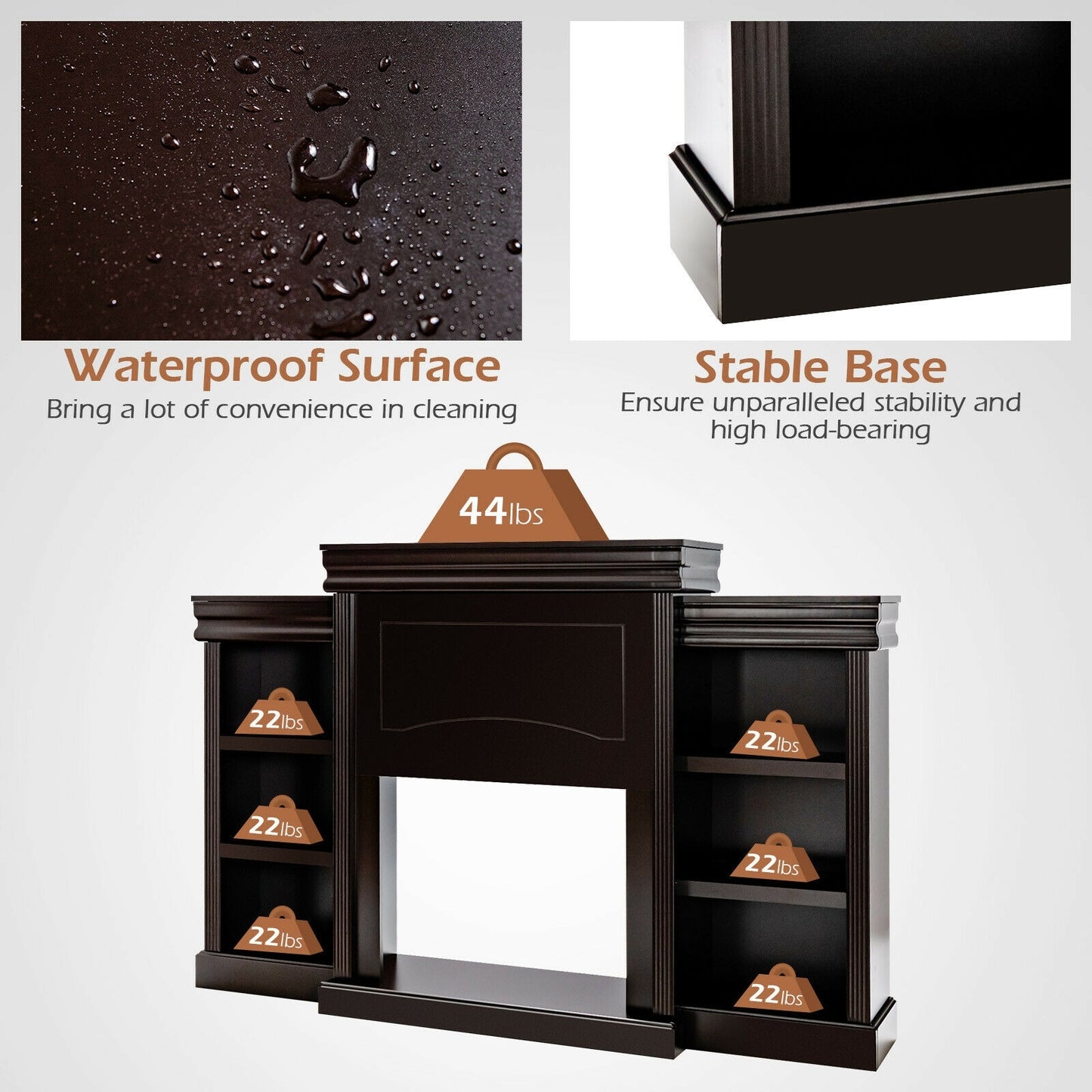 70 Inch Modern Fireplace Media Center With Bookcase, Brown Entertainment Centers & TV Stands at Gallery Canada