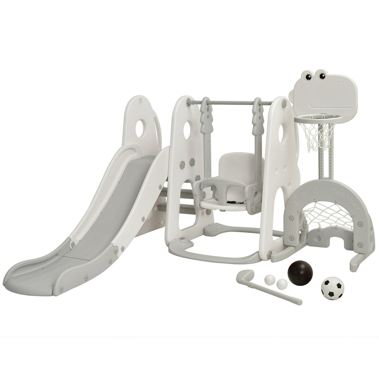6 in 1 Toddler Slide and Swing Set with Ball Games, White Outdoor Play White at Gallery Canada