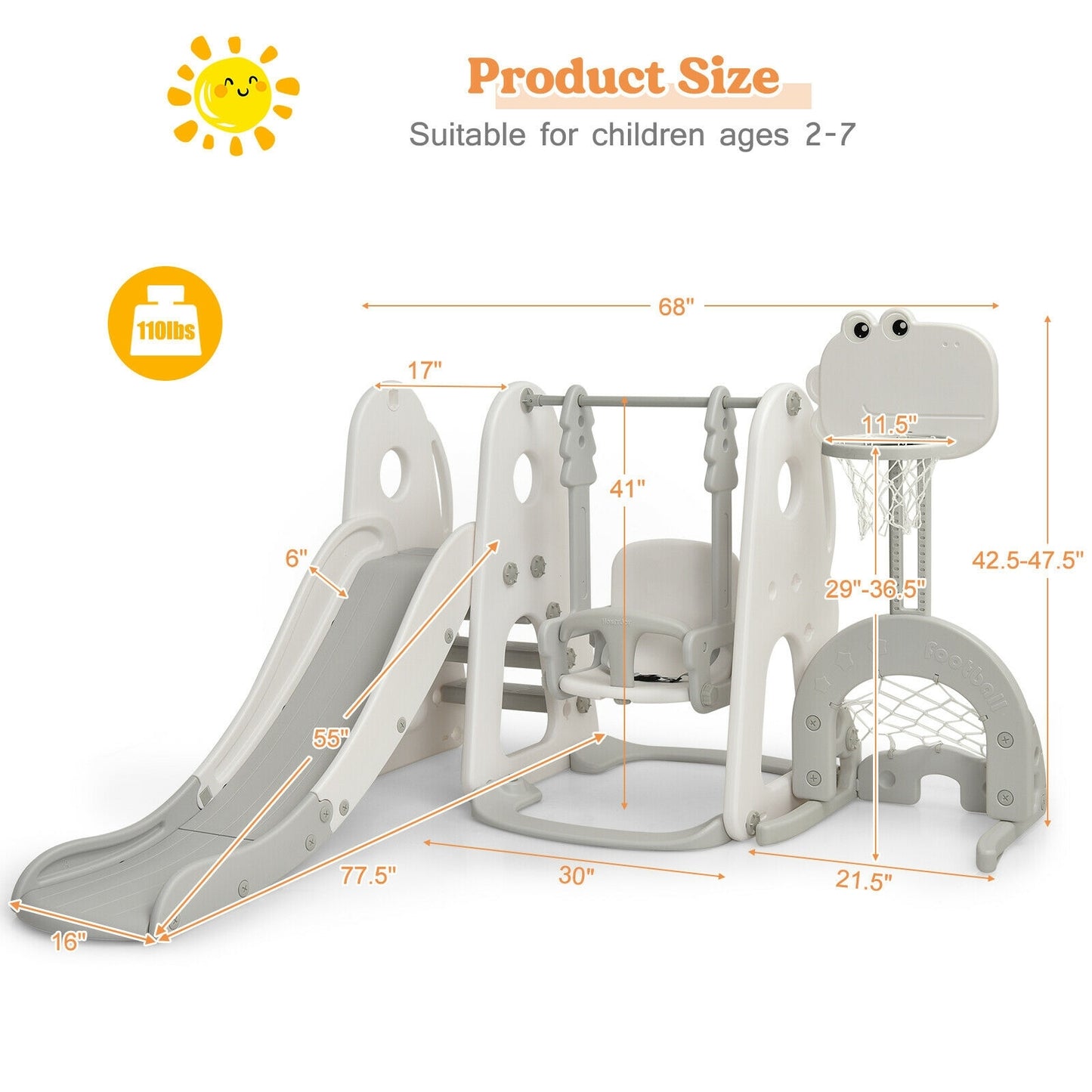 6 in 1 Toddler Slide and Swing Set with Ball Games, White Outdoor Play at Gallery Canada