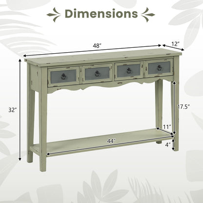48 Inch Farmhouse Console Table with 2 Drawers and Open Storage Shelf for Hallway, Green