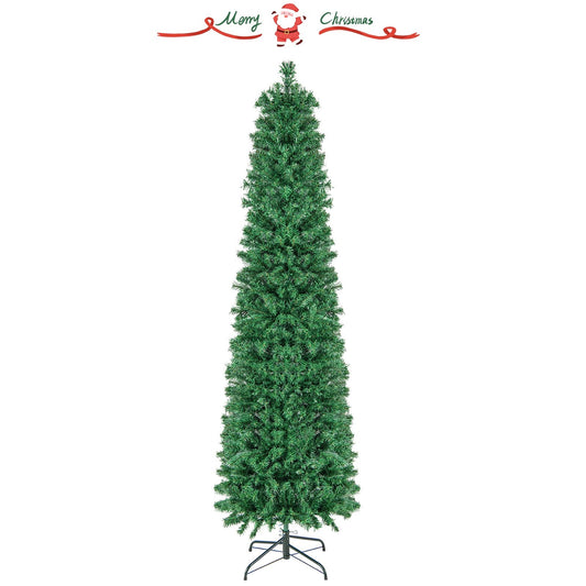 5/6/7/8 FT Pre-Lit Christmas Pencil Tree with Colorful Fiber Optics Green-7 ft, Green