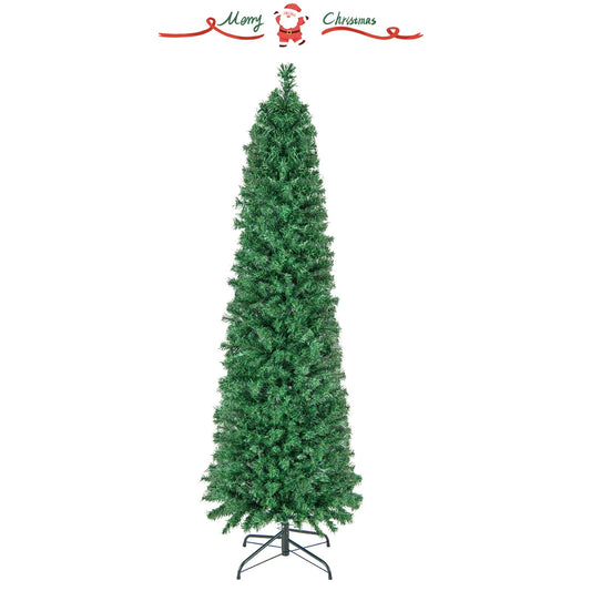 5/6/7/8 FT Pre-Lit Christmas Pencil Tree with Colorful Fiber Optics Green-6 ft, Green