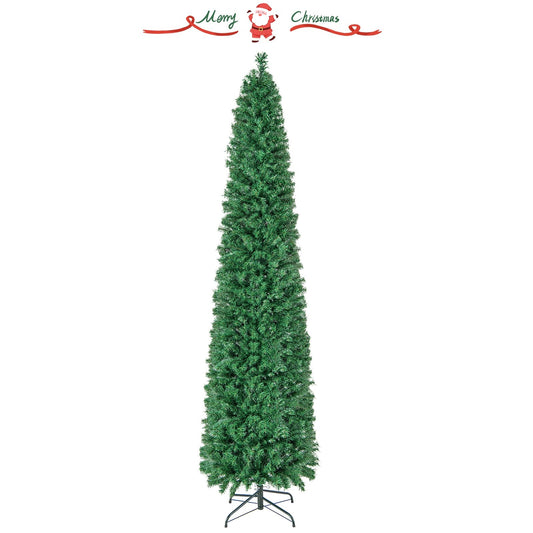 5/6/7/8 FT Pre-Lit Christmas Pencil Tree with Colorful Fiber Optics Green-8 ft, Green