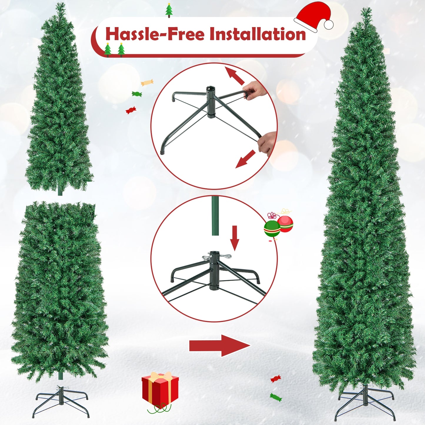 Pre-Lit Christmas Pencil Tree, 8 FT, Colorful Fiber Optics, Green Christmas Tree at Gallery Canada