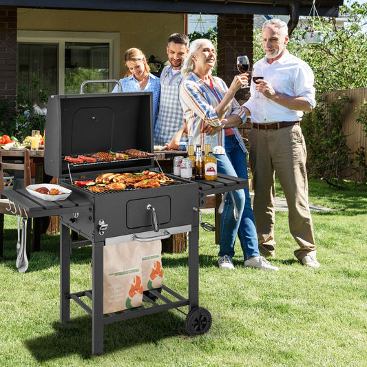 Outdoor Charcoal Grill With 2 Foldable Side Tables, Wheels, Black Outdoor Grills Black at Gallery Canada