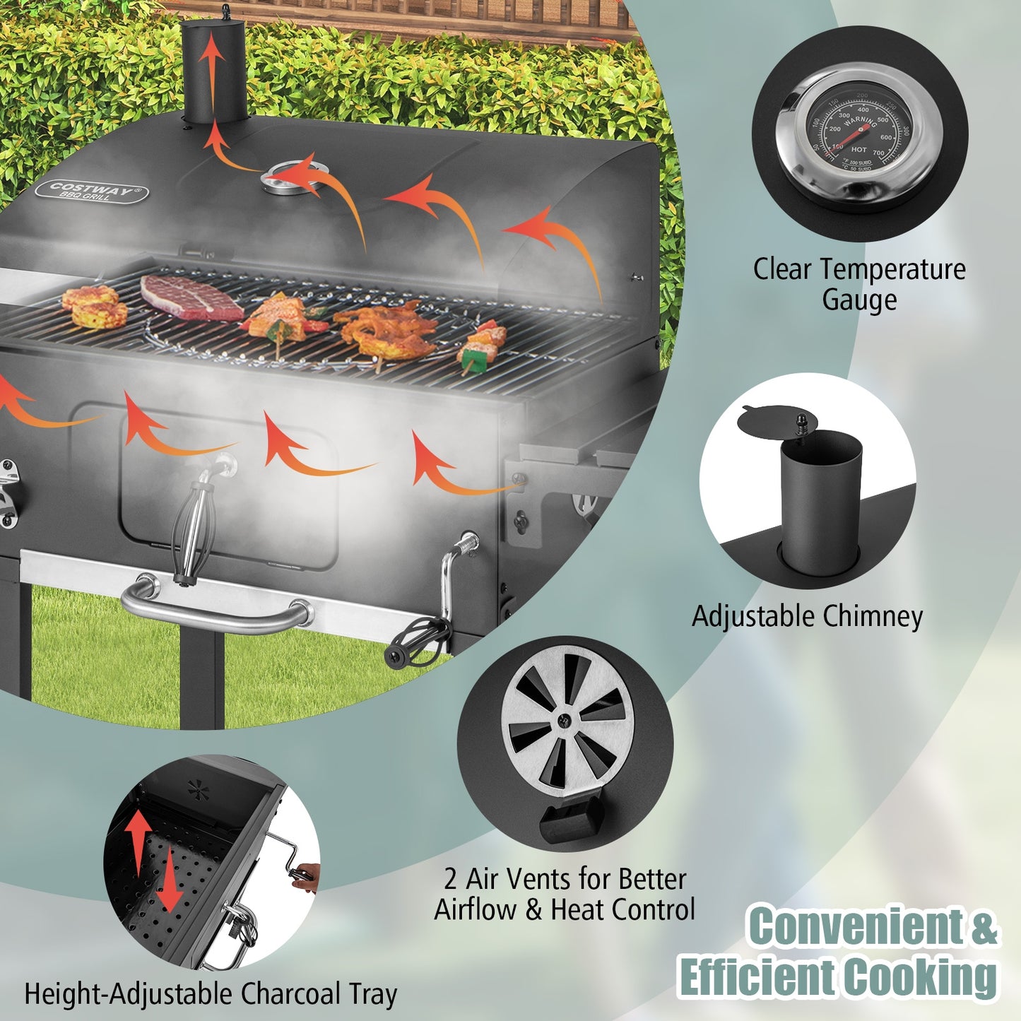 Outdoor BBQ Charcoal Grill with 2 Foldable Side Table and Wheels, Black Outdoor Grills at Gallery Canada