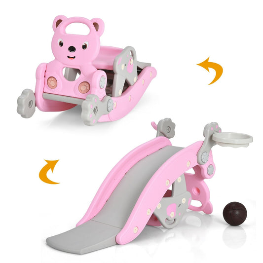 4-in-1 Toddler Slide and Rocking Horse Playset with Basketball Hoop, Pink at Gallery Canada