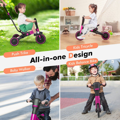 4-in-1 Kids Tricycle with Adjustable Parent Push Handle and Detachable Pedals, Pink at Gallery Canada
