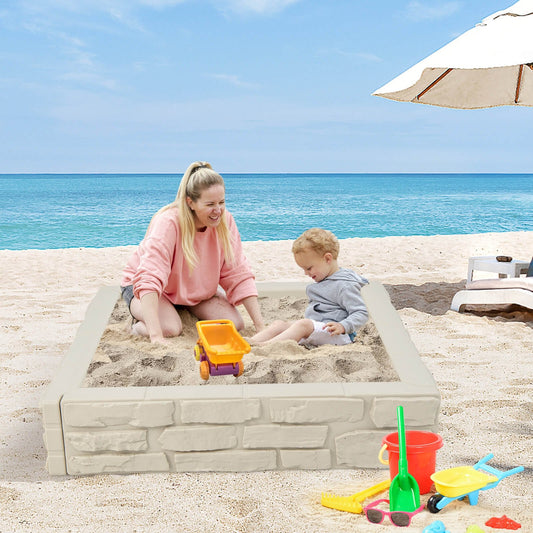 2-In-1 HDPE Kids Sandbox with Cover and Bottom Liner, White Sandboxes White at Gallery Canada