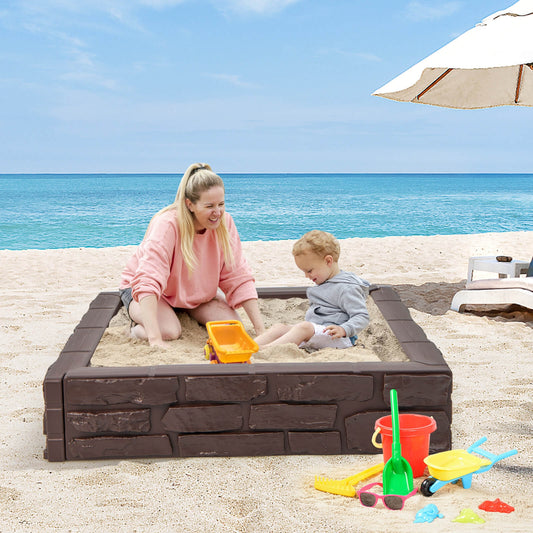 HDPE Kids Sandbox With Cover, Bottom Liner, 2-In-1, Brown