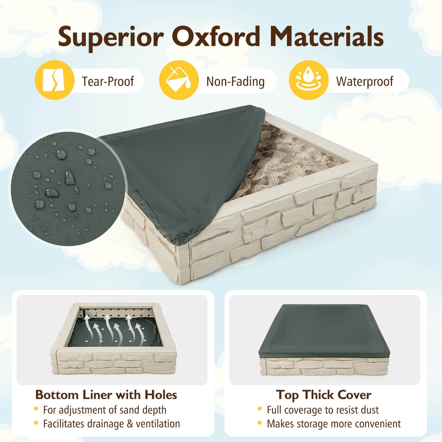 HDPE Kids Sandbox With Cover, Bottom Liner, White Sandboxes at Gallery Canada