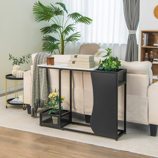 43.5 Inch Console Table, Faux Marble Top, Black Console Tables Black at Gallery Canada