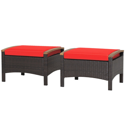 Set Of 2 Fade-Resistant Wicker Patio Ottoman, Red Outdoor Seating & Patio Chairs Red at Gallery Canada