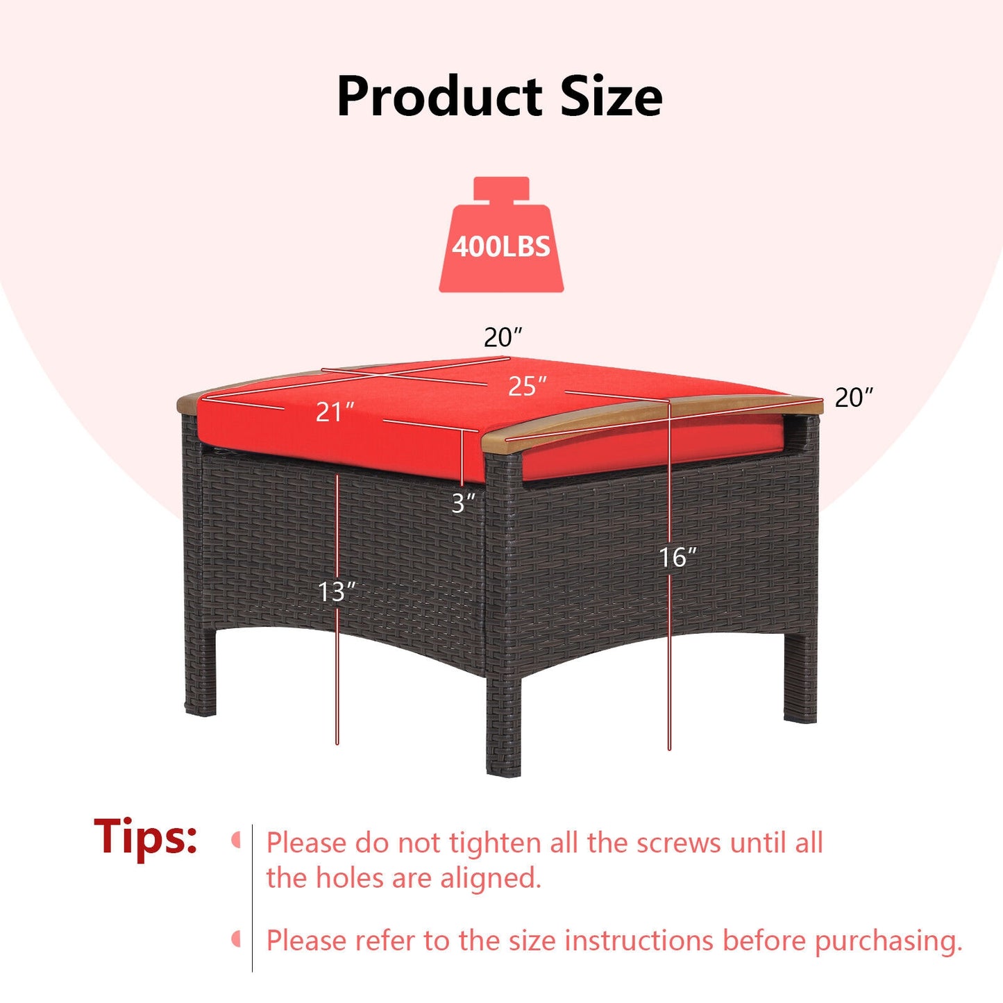 Set of 2 Fade-Resistant Wicker Patio Ottoman, Red Outdoor Seating & Patio Chairs at Gallery Canada