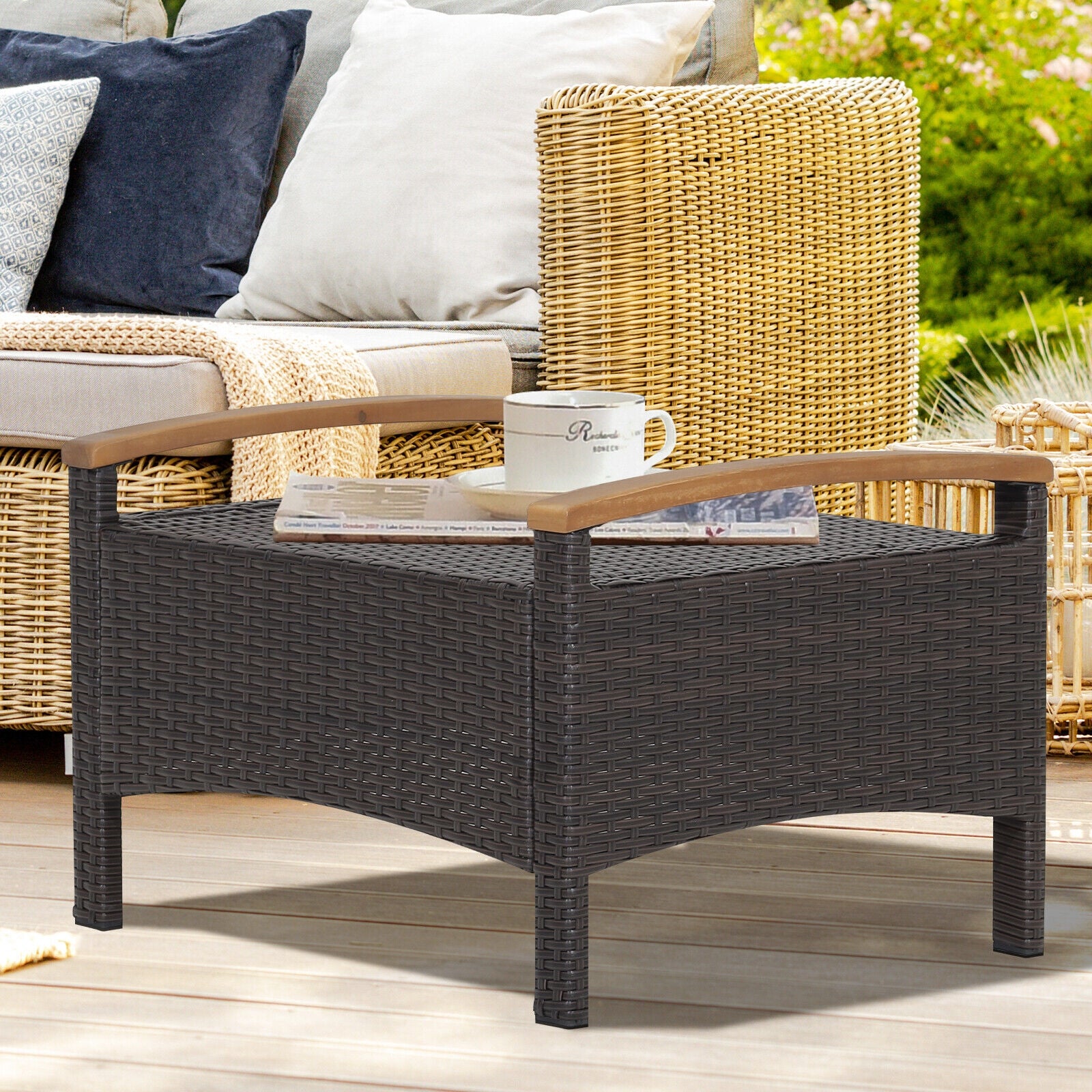 Set of 2 Fade-Resistant Wicker Patio Ottoman, Red Outdoor Seating & Patio Chairs at Gallery Canada