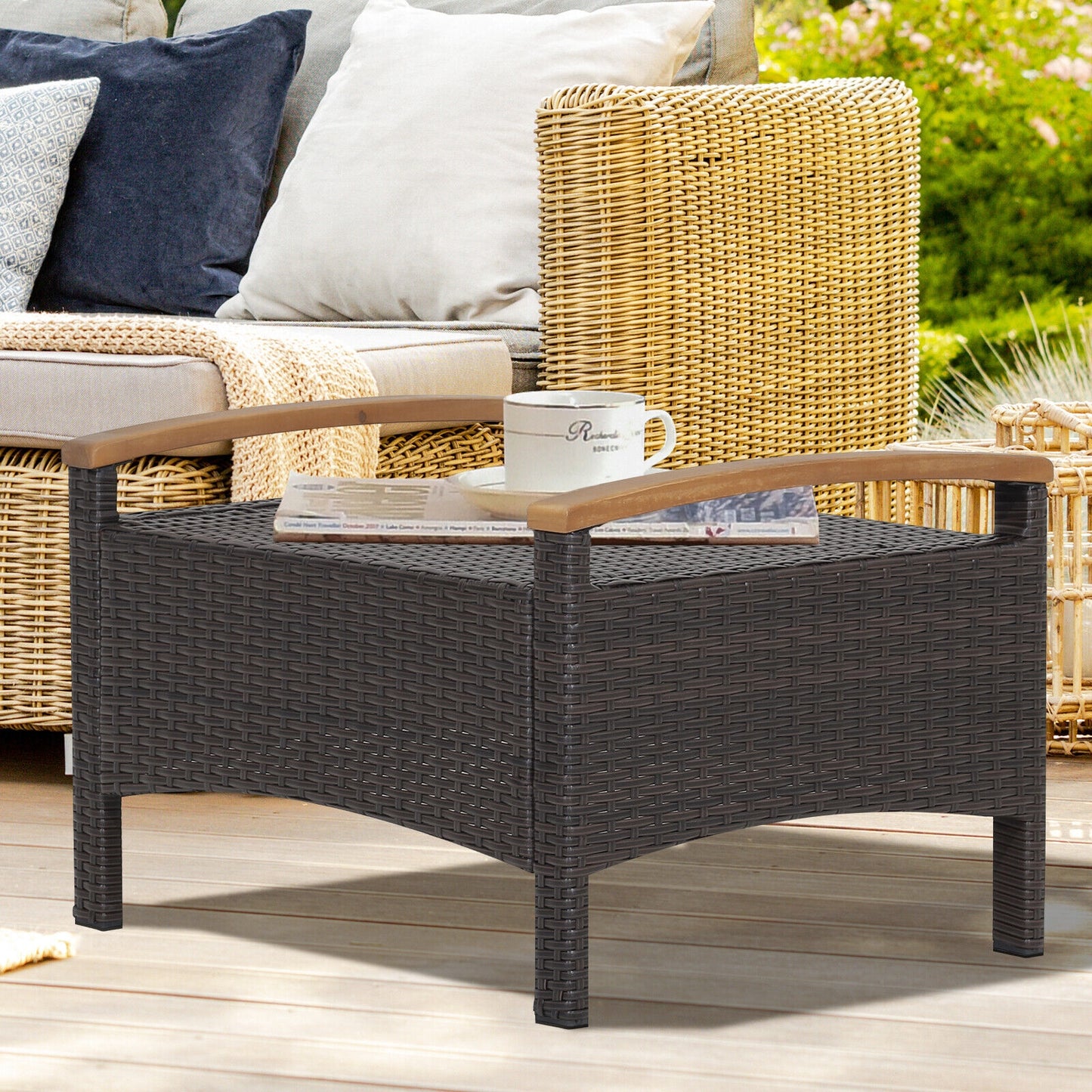 Set of 2 Fade-Resistant Wicker Patio Ottoman, Red Outdoor Seating & Patio Chairs at Gallery Canada