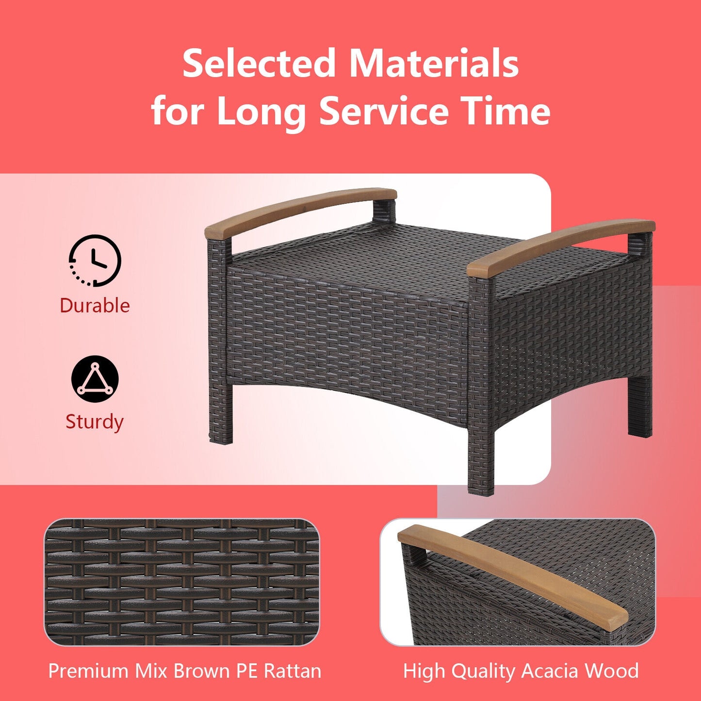 Set of 2 Fade-Resistant Wicker Patio Ottoman, Red Outdoor Seating & Patio Chairs at Gallery Canada