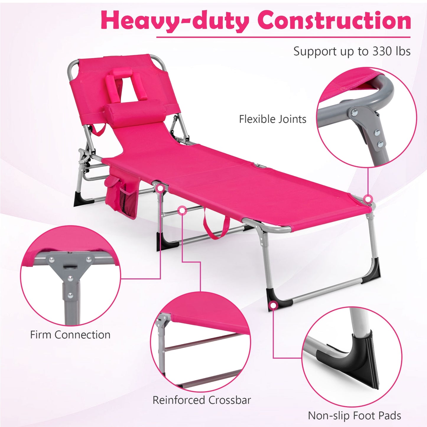 Folding Beach Lounge Chair With Pillow, Pink Outdoor Chaise Lounges at Gallery Canada