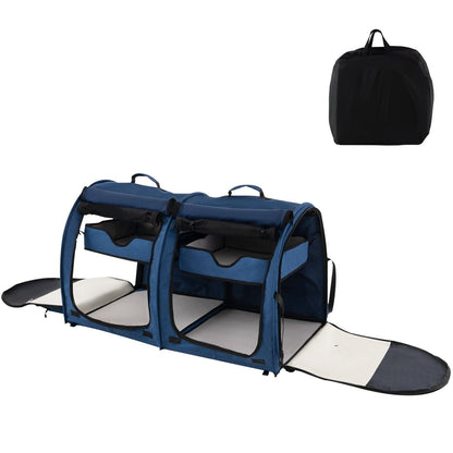 Double Compartment Pet Carrier with 2 Removable Hammocks, Navy