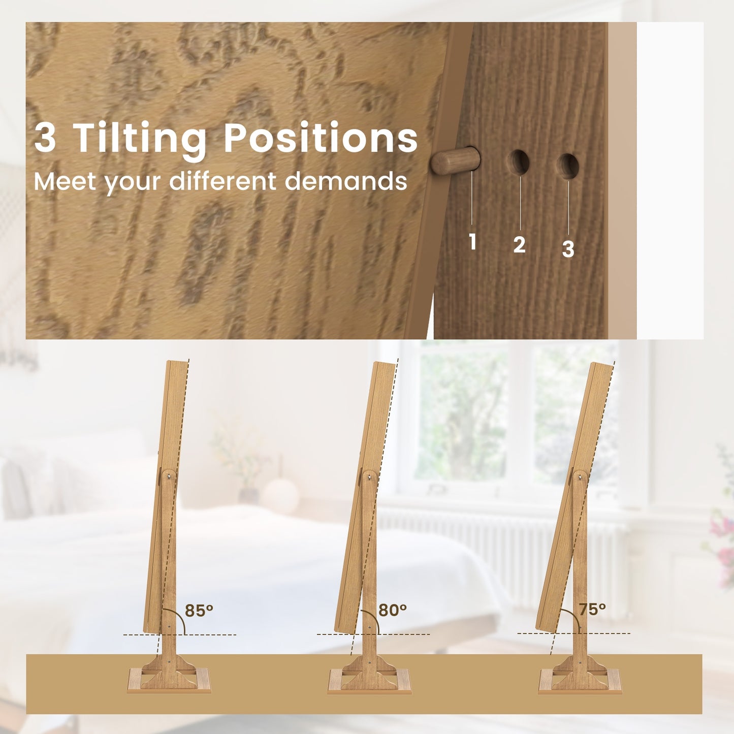 Freestanding Lockable Jewelry Armoire with Full-Length Mirror and 6 LED Lights, Natural Jewelry Armoires at Gallery Canada