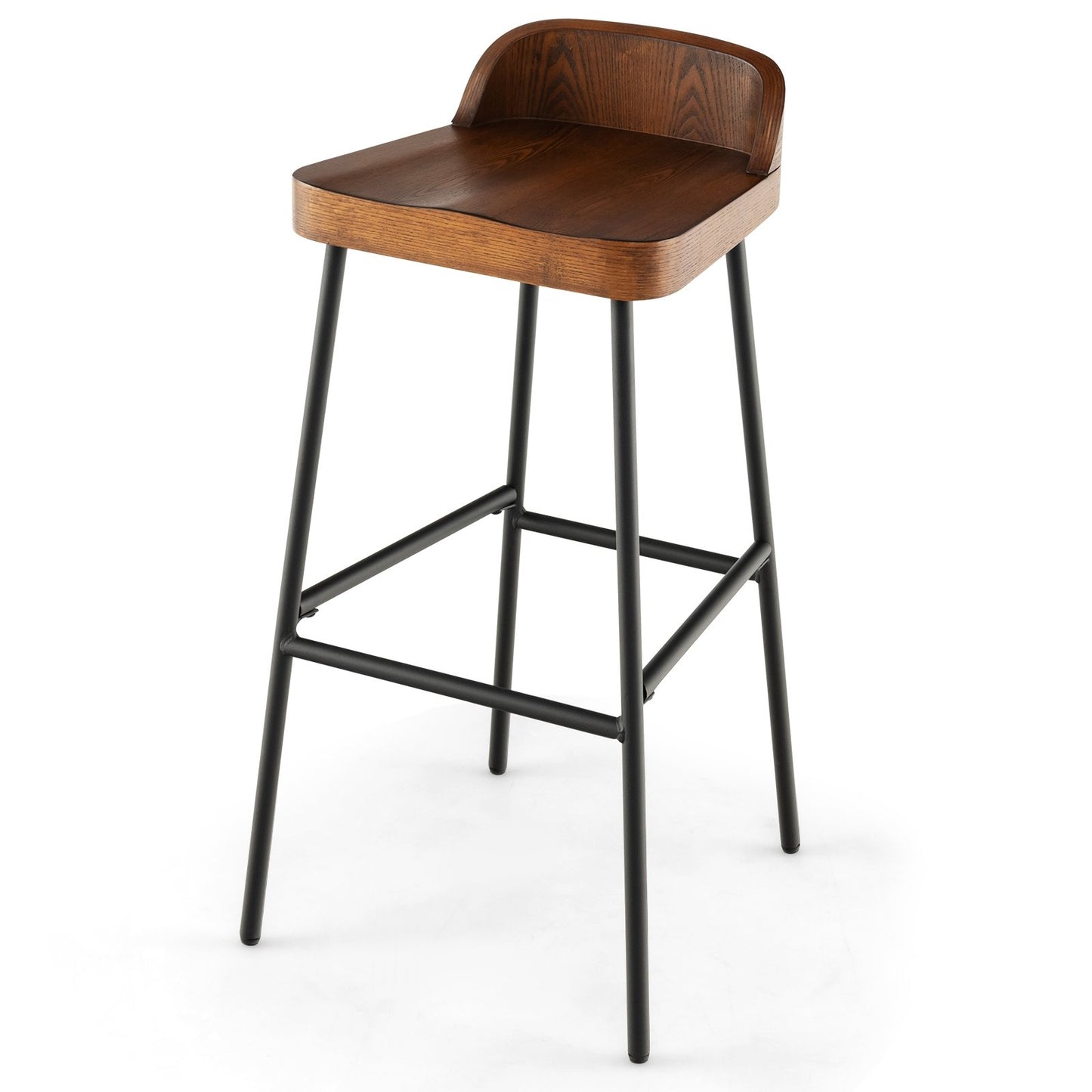 Set of 1/2 29 Inch Industrial Bar Stools with Low Back and Footrests-1 Piece, Rustic Brown