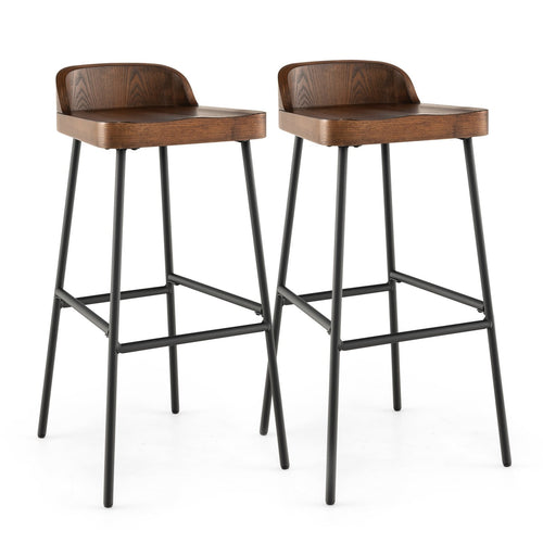 Set of 1/2 29 Inch Industrial Bar Stools with Low Back and Footrests-Set of 2, Rustic Brown