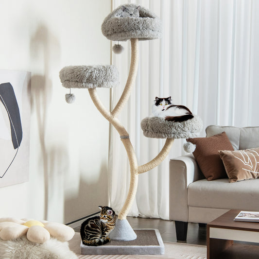 70 Inch Tall Cat Tree, 4-Layer Cat Tower, 3 Perches, Dangling Balls, Gray Cat Trees Condos & Scratchers Gray at Gallery Canada