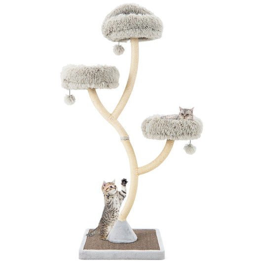 70" Tall Cat Tree 4-Layer Cat Tower with 3 Perches and Dangling Balls, Gray