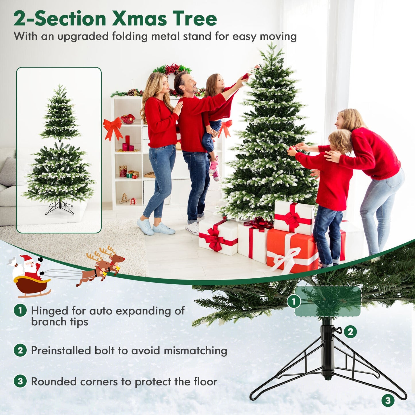 Sapin de Noël à charnière de 6 pieds, 350 lumières LED, télécommande, vert