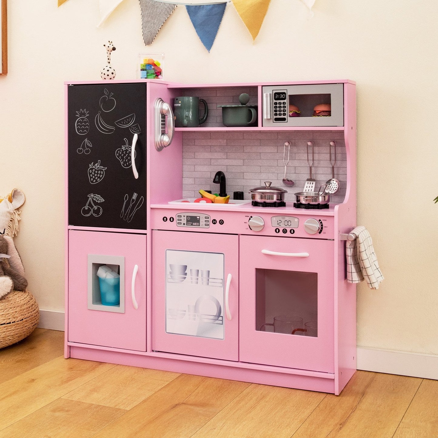 Toddler Pretend Play Kitchen for Boys and Girls 3-6 Years Old, Pink