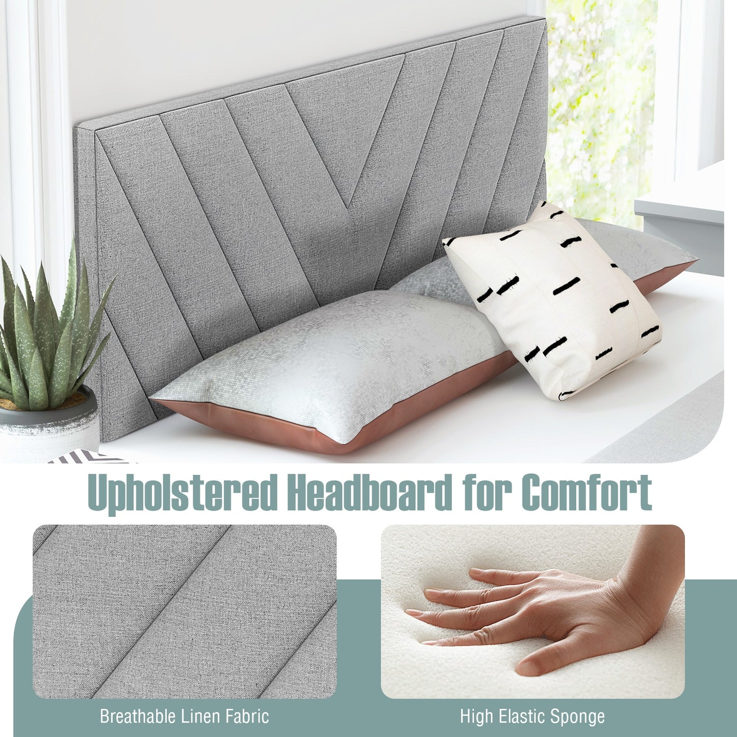 Linen Upholstered Headboard for Full and Queen Size Bed Frames, Gray Headboards at Gallery Canada