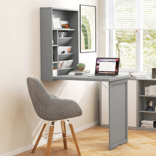 Wall-Mounted Fold-Out Convertible Floating Desk Space Saver, Gray Laptop Tables & Printer Stands Gray at Gallery Canada
