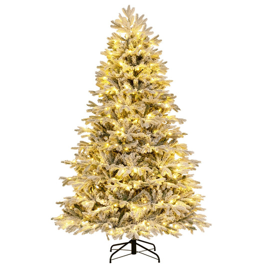 4.5/6/7 FT Artificial Pre-Lit Christmas Tree Hinged Xmas Tree with Warm White LED lights-7 ft, White