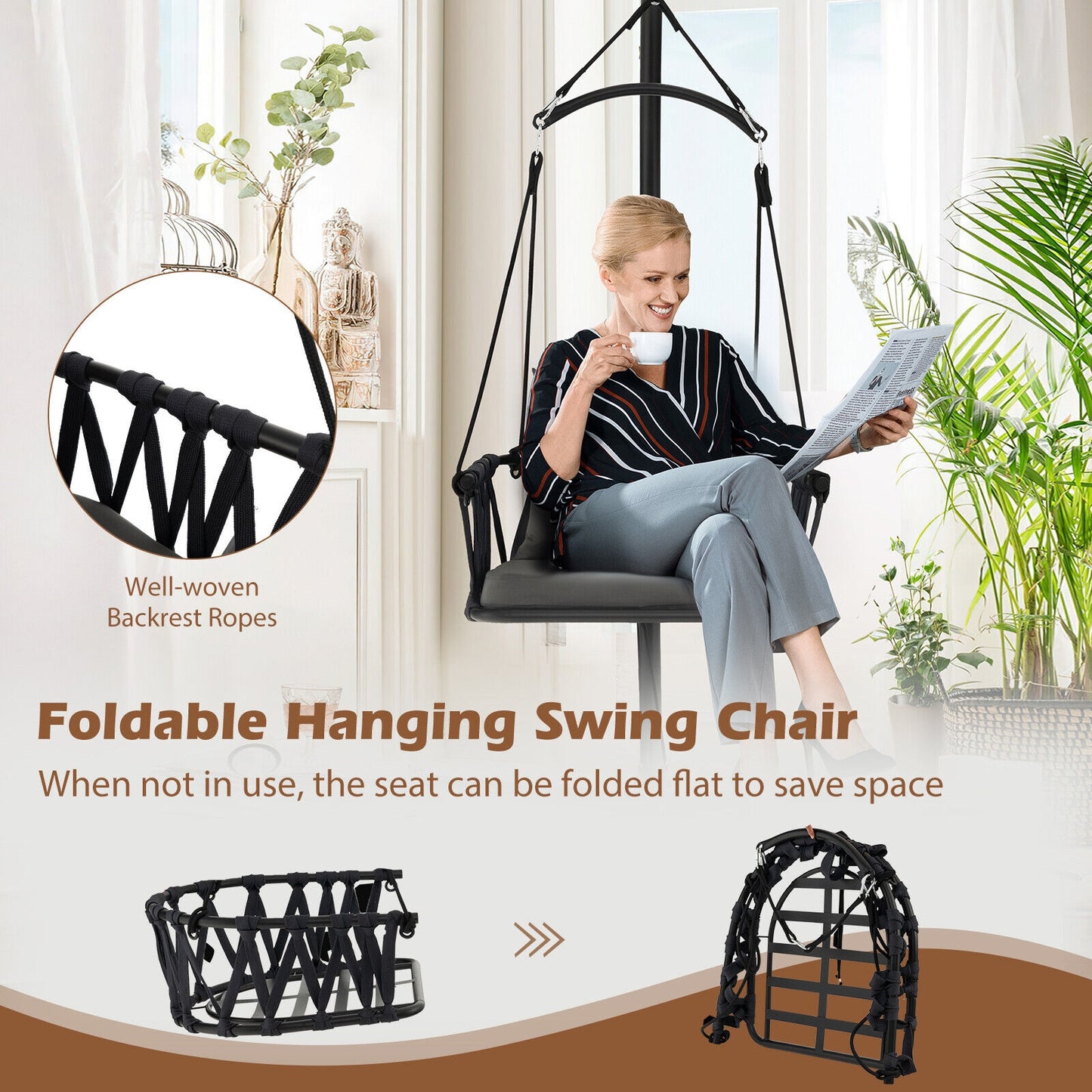 Hanging Swing Chair with Stand, Gray Porch Swings at Gallery Canada