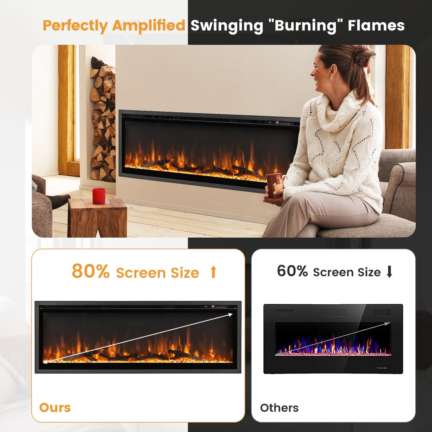 50 Inches Electric Fireplace in-Wall Recessed with Remote Control and Adjustable Color and Brightness-50 inches, Black Fireplaces at Gallery Canada