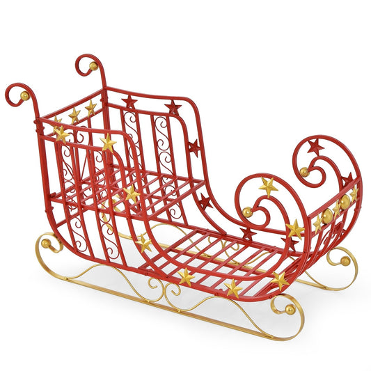 Metal Christmas Santa Sleigh with Large Cargo Area for Gifts, Red
