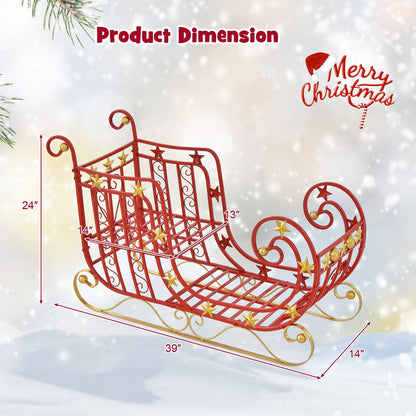 Metal Christmas Santa Sleigh with Large Cargo Area for Gifts, Red