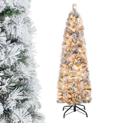 4.5/6/7 Feet Christmas Tree with 258 Branch Tips and 100 Incandescent Lights-Flocked and Slim-4.5 ft at Gallery Canada