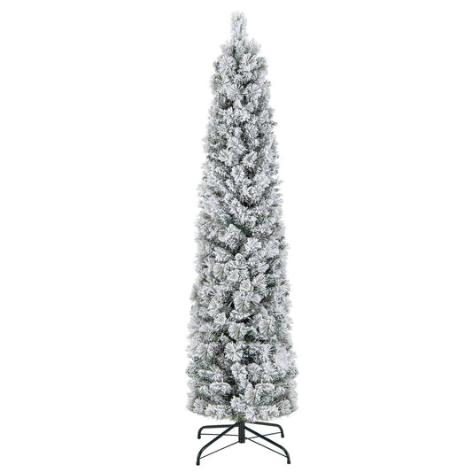 4.5/6/7 Feet Christmas Tree with 258 Branch Tips and 100 Incandescent Lights-Flocked and Slim-6 Feet