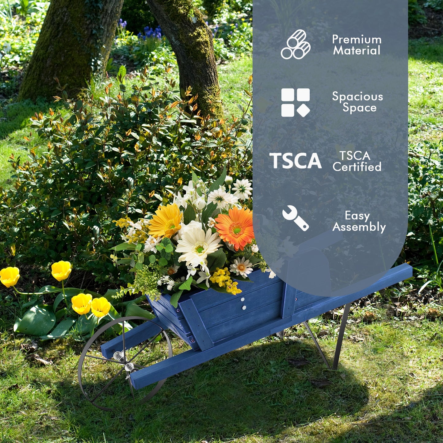 Wooden Wagon Planter with 9 Magnetic Accessories for Garden Yard, Blue Plant Stands at Gallery Canada