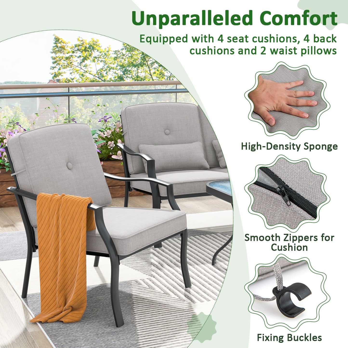 2 Piece Patio Metal Chairs, With Seat And Back Cushions, Gray Patio Dining Chairs at Gallery Canada