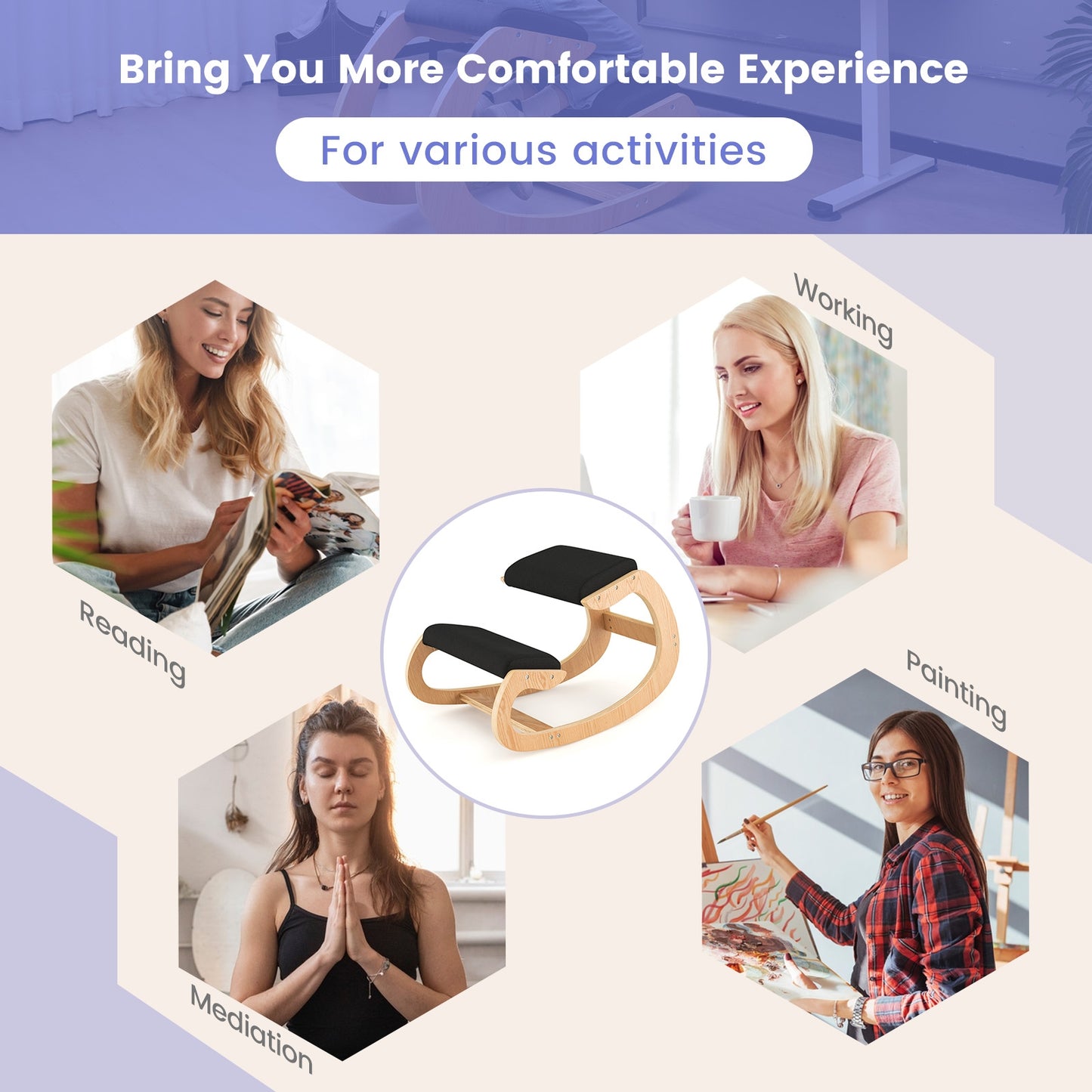 Wooden Rocking Chair With Padded Seat, Knee Support, Black Kneeling Chiars at Gallery Canada