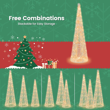 Set of 3 Pre-lit Christmas Cone Trees with Star Strings, White
