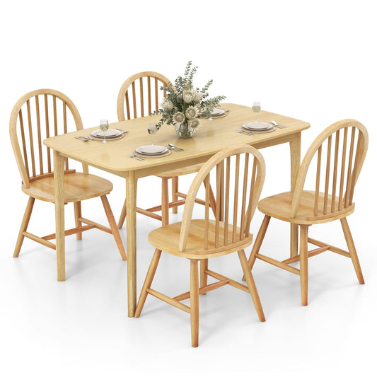 5 Pieces Wooden Dining Table Set with 4 Windsor Chairs