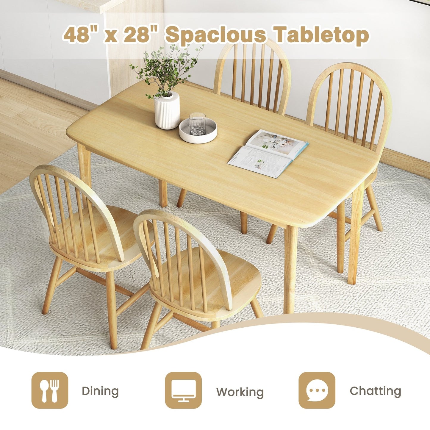 5 Pieces Wooden Dining Table Set with 4 Windsor Chairs